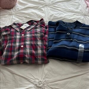 GAP Kids Red Plaid and Blue Striped Shirt Set